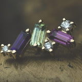 Mini Genesis w/amethyst, seafoam tourmaline & white diamond, 14k Yellow Gold 16g Threaded