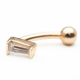 Tapered Baguette Top Curved Barbell w/White Sapphire, 14k Yellow Gold