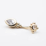 Beaded Pear Curved Barbell with White Sapphires in 14k Yellow Gold by BVLA